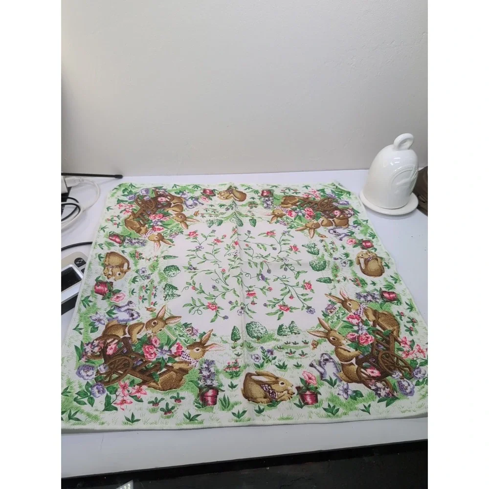 Vintage‎ Bunny Rabbit Eggs Easter Spring Wheel Barrel Cloth Napkins Set Of 6